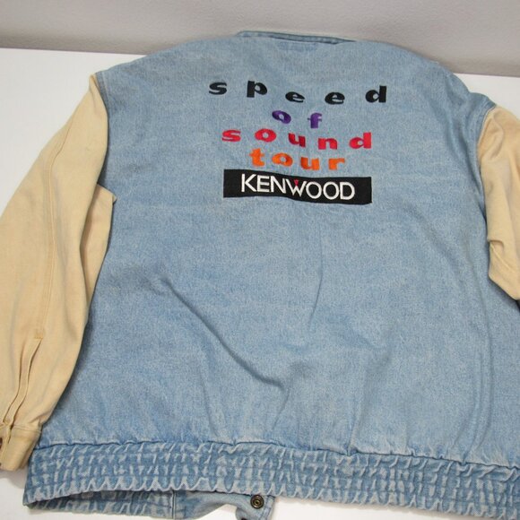 Vintage 90s Rare Kenwood Speed of Sound Tour Denim Varsity Bomber Jacket Lg - Picture 4 of 14